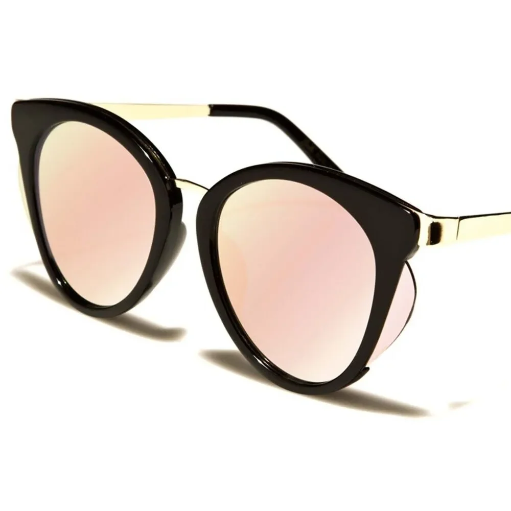 Stylish Unique Design Elegant Chic Womens Pink Mirrored Lens Cat Eye Sunglasses